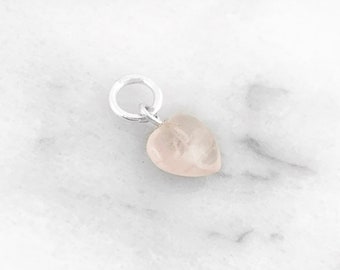 Rose Quartz Heart Charm in Sterling Silver, Pink Heart Charm, Natural Rose Quartz Heart, January Birthstone Heart Jewelry