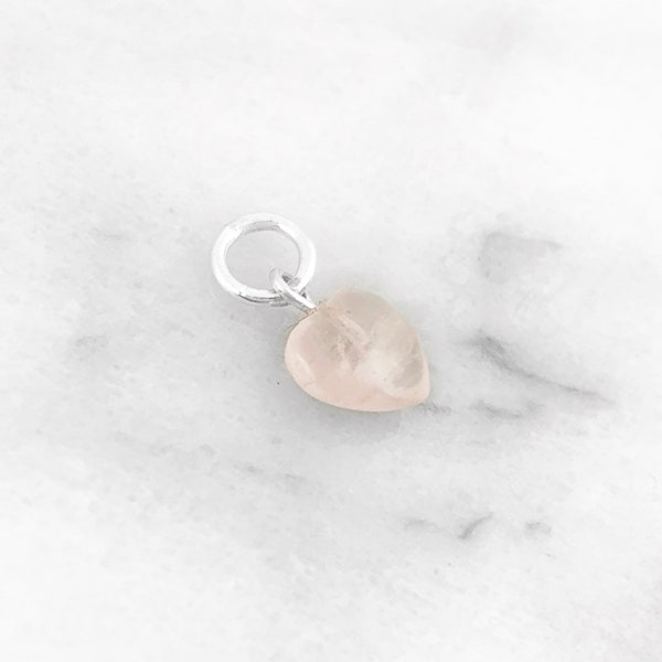 Rose Quartz Heart Charm in Sterling Silver, Pink Heart Charm, Natural Rose Quartz Heart, January Birthstone Heart Jewelry