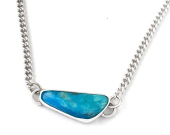 Opal Curb Chain Necklace: Peruvian Opal Sterling Silver Choker, Blue Opal Collar, Sterling Silver Necklace