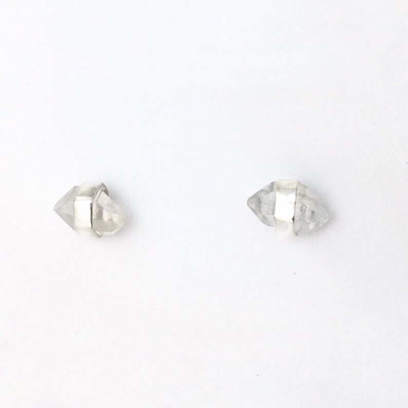 Herkimer Diamond Timy Stud Earrings in Sterling Silver, Raw Herkimer Quartz Earrings image 4