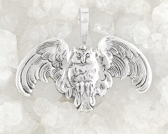 Pendentif hibou du Nord en argent sterling, pendentif hibou grand duc en argent sterling, pendentif hibou vintage en argent sterling, pendentif hibou