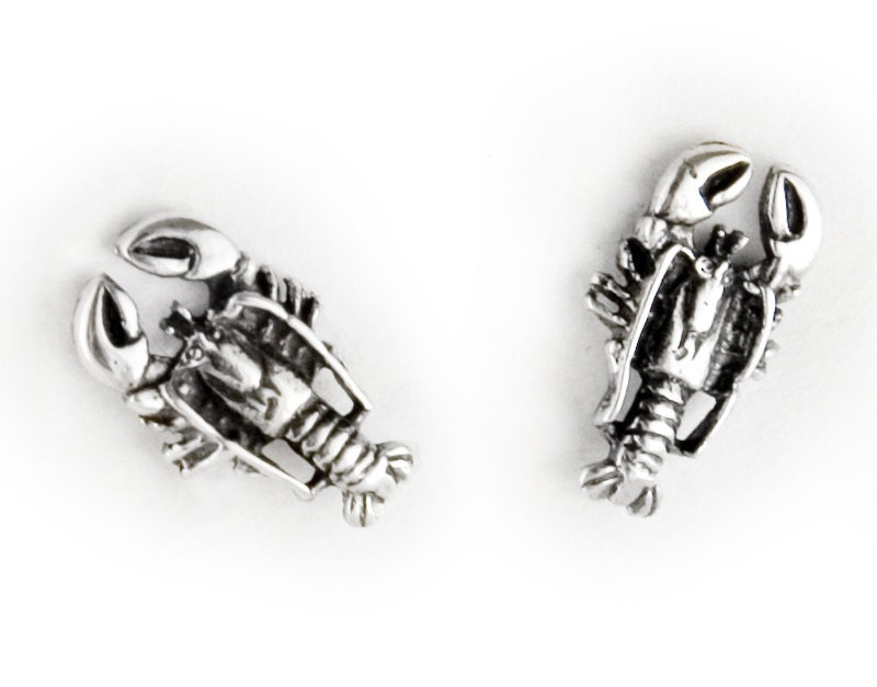 Lobster Stud Earrings Sterling Silver Small Etsy