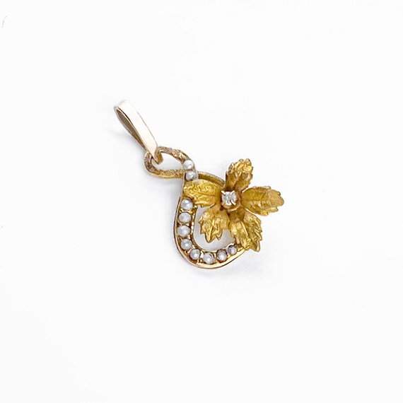 Antique Victorian 10k Gold and Flower Diamond Pen… - image 1