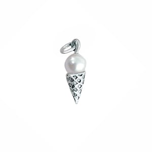 Eis Waffel Anhänger in Vanille, Schokolade oder Erdbeere Perle, Sterling Silber Eis Anhänger, Eis Charme, Perle Eistüte