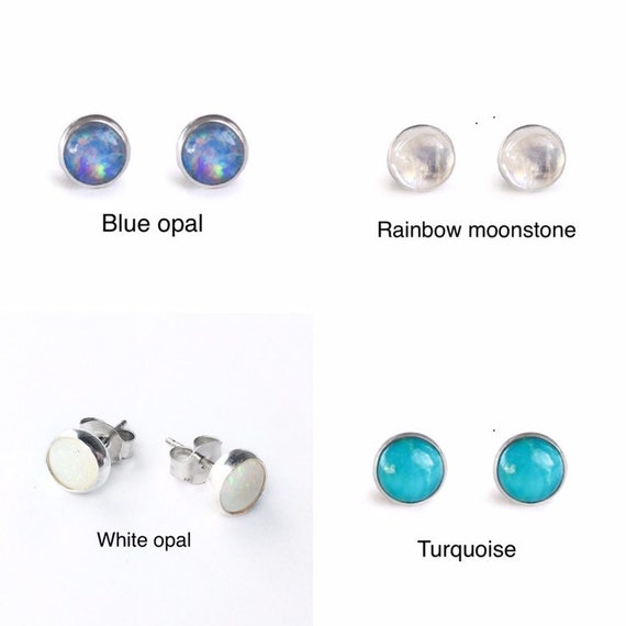 Orecchini Tondi In Acciaio Chirurgico 316L Con Opale - 3mm, 4mm, 5mm - Scegli Colore E Misura