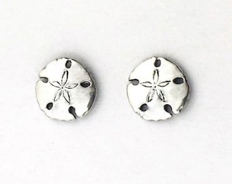 Small Sand Dollar Studs, Sea Shell Sterling Silver Studs, Post Earrings Pair