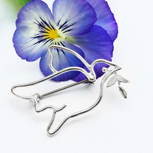 Peace Dove Sterling Silver Brooch: Olive Branch Pin