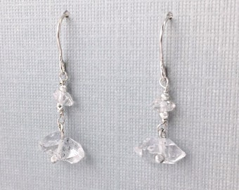 Herkimer Diamond Earrings in Sterling Silver, Herkimer Diamond Quartz Earrings, Raw Double Terminated Quartz Earrings, Quartz Silver Earring