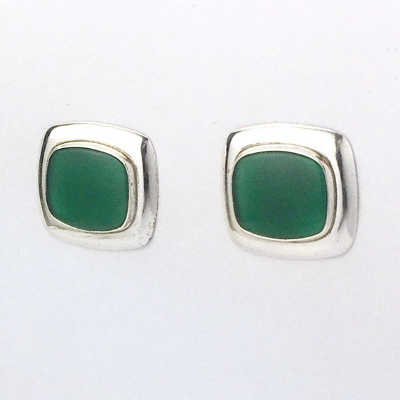 Genuine 80's Vintage Vibrant Green Onyx and Sterli