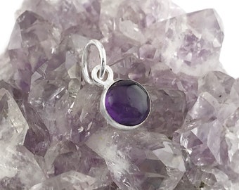 Little Amethyst Charm in Sterling Silver, Small Purple Amethyst Pendant, Round Amethyst Necklace in Sterling Silver, February Birthstone