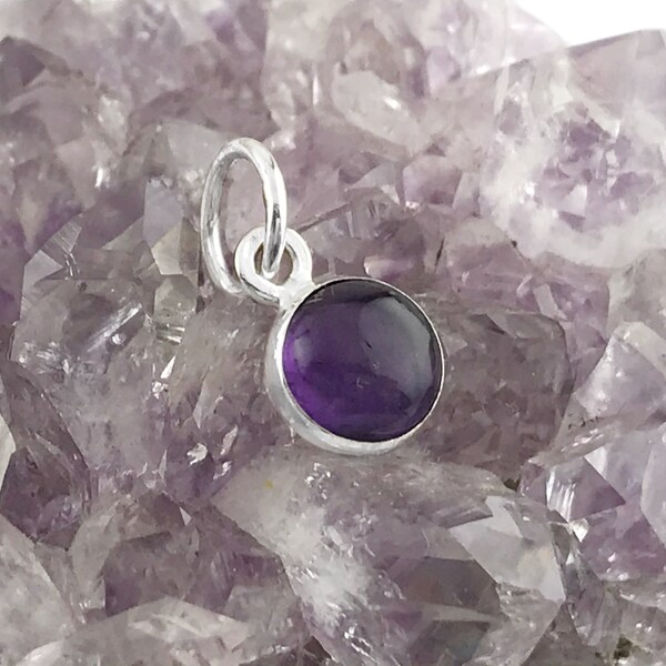 Little Amethyst Charm in Sterling Silver, Small Purple Amethyst Pendant, Round Amethyst Necklace in Sterling Silver, February Birthstone