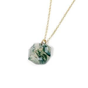 Vintage Style Green Moss Agate Necklace in 14k Gold Filled or Silver,  Faceted Green Moss Agate Gold Necklace, Moss Agate Silver Necklace