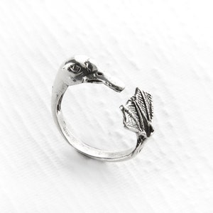 Adjustable Sterling Silver Swan Ring: Animal Jewelry
