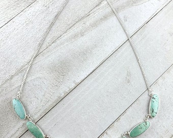 Natural Turquoise Choker Necklace in Sterling Silver, Sterling Silver TurquoiseCollar Necklace, Turquoise Bar Necklace in Sterling Silver