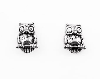 Owl Sterling Silver Small Stud Earrings Pair