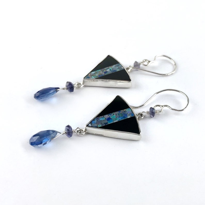 Opal Mosaic and Kyanite sterling silver Earrings image 3