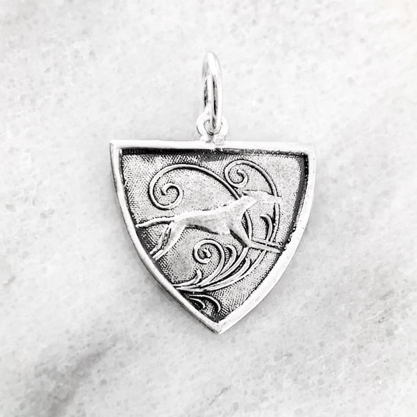 Racing Greyhound Crest Sterling Silver Pendant, Hound Coat of Arms Silver Pendant