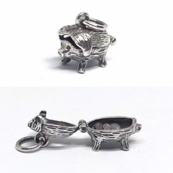 Piggy Bank Charm Sterling Silver, Secret Compartm… - image 1