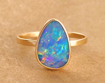 Australian Opal Gold Ring: Bespoke Design, 14k or 10k Gold