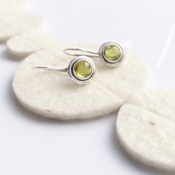 Peridot Dot Sterling Silver Earrings, Simple Peri… - image 6