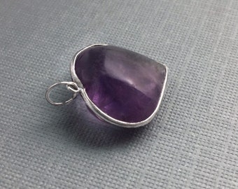 Large Amethyst Heart Pendant in Sterling Silver, Purple Heart February Birthstone Pendant, Rich Lavender Purple Amethyst