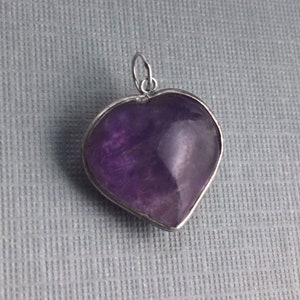 Large Amethyst Heart Pendant in Sterling Silver, Purple Heart February Birthstone Pendant, Rich Lavender Purple Amethyst image 2