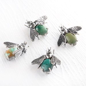 Don't Bug Me Turquoise Brooch, Sterling Silver Bee Brooch, Natural Turquoise Bee Pin, Bumblebee Sterling Silver Brooch, Gemstone Honeybee image 1