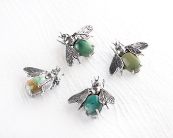 Don't Bug Me Turquoise Brooch, Sterling Silver Bee Brooch, Natural Turquoise Bee Pin, Bumblebee Sterling Silver Brooch,  Gemstone Honeybee