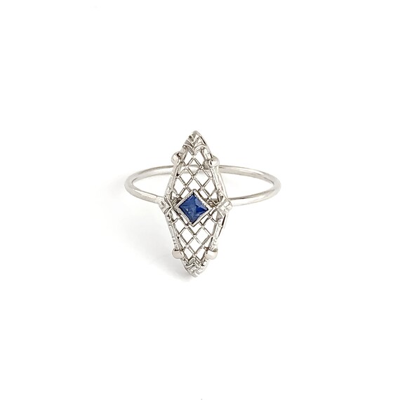 Antique Victorian Sapphire 14k White Gold Ring, V… - image 4