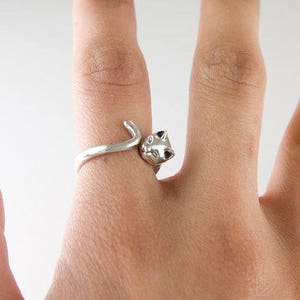 Adjustable Cat Ring in Sterling Silver, Cat Wrap Ring in Sterling Silver, Cat Ring in Sterling Silver, Cat Lovers Ring in Sterling Silver image 2