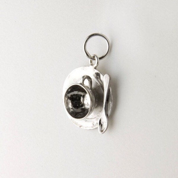 Tea Party Sterling Silver Charm or Pendant, Sterling Silver Teacup Charm Pendant, Tea Cup Charm in Sterling Silver, Dinner Party Charm