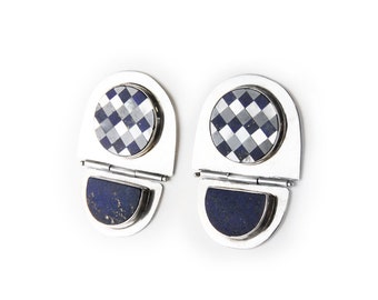 Vintage Lapis Lazuli Geometric Earrings Sterling Silver
