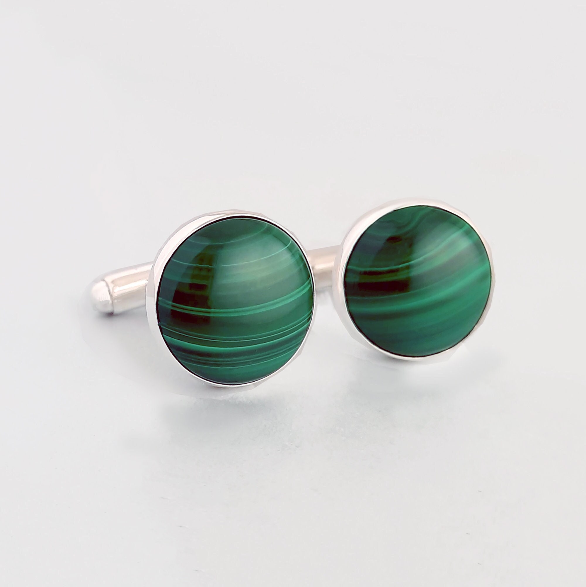 Handmade Sterling Silver Malachite Cufflinks: Natural Green