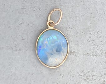 Bespoke Australian Black Opal 10k Gold Pendant: Custom Made Charm, Solid Opal Pendant