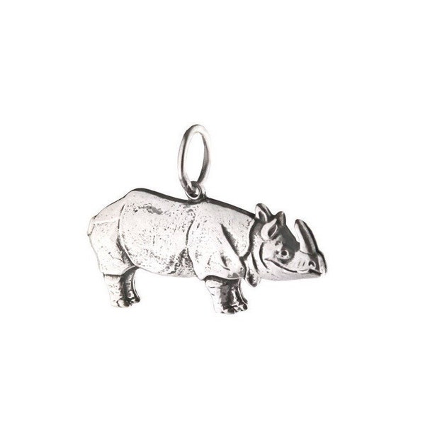 Rhinoceros Sterling Silver Charm, White Rhino Pendant in Sterling Silver, Endangered Rhino Charm in Sterling Silver, Animal Conservation