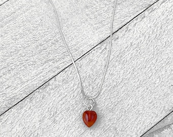 Mini Rot Karneol Herz Charm: Sterling Silber Anhänger, Edelstein Herz Charm, rotes Herz Anhänger