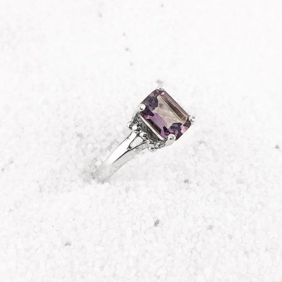 Emerald Cut Amethyst Ring in Sterling Silver, Vin… - image 3
