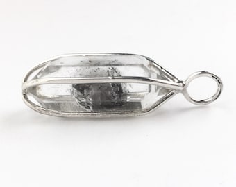 Large Herkimer Diamond Pendant in Sterling Silver, Large Herkimer Diamond Crystal Pendant, Raw Double Terminated Quartz Crystal Cage Pendant