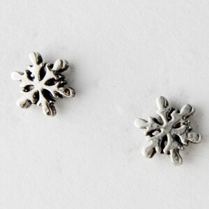 Tiny Snowflake Stud Earrings, Small Snowflake Earrings, Silver Post Earrings, Snowflake Silver Small Earrings image 2