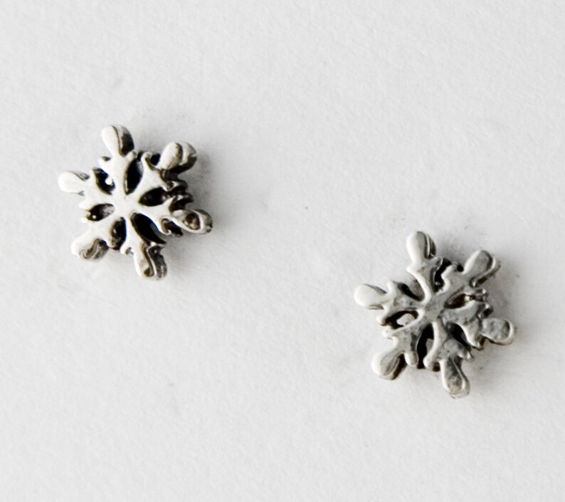 Tiny Snowflake Stud Earrings, Small Snowflake Earrings, Silver Post Earrings, Snowflake Silver Small Earrings image 2