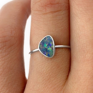 Australian Opal Silver Ring, Opal Stacking Ring, Real Opal Ring, Genuine Opal Sterling Silver Ring, Natural Opal, Custom Bespoke Opal Ring