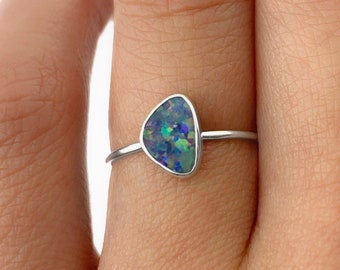 Australian Opal Silver Ring, Opal Stacking Ring, Real Opal Ring, Genuine Opal Sterling Silver Ring, Natural Opal, Custom Opal Ring