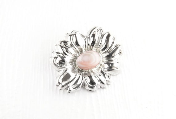 Shasta Daisy Brooch: Handmade, Sterling Silver, Tennessee Mussel Shell, Pink Flower Brooch