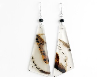 Geometric Montana Agate Freeform Earrings in Sterling Silver, Triangle Montana Agate Earring in Sterling Silver, Large Montana Agate Earring