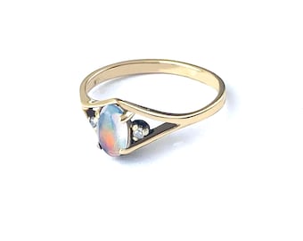 Vintage Rainbow Moonstone Diamond Gold Ring, 10k Gold,  Antique Moonstone, Size 6.5