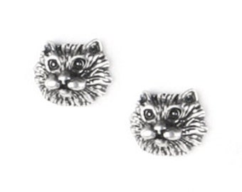 Small Cat Faces Sterling Silver Stud Earrings