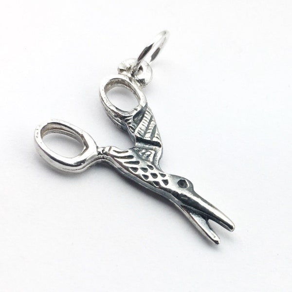 Vintage Embroidery Scissors Sterling Silver Charm, Stork Scissors Sewing Charm