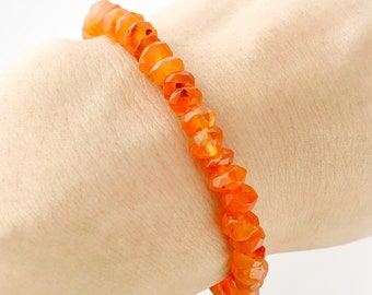 Faceted Carnelian Bead Bracelet in Sterling Silver with Toggle Clasp