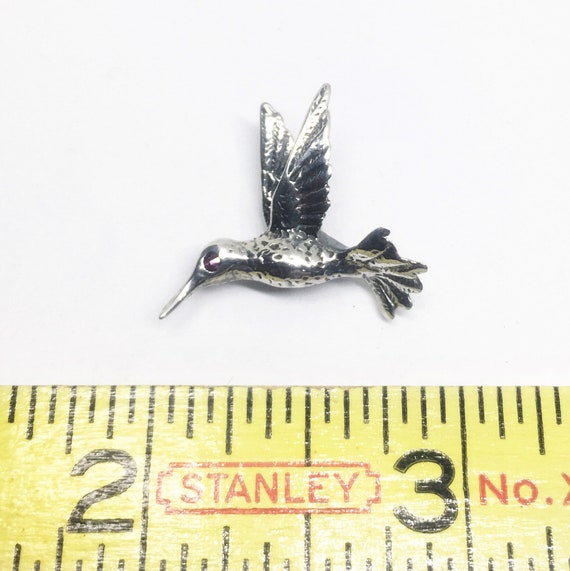 Hummingbird Tack Pin with Ruby Eye in Sterling Si… - image 4