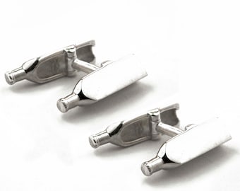 Wine Bottle Cufflinks in Sterling Silver, Bartender Cufflinks, Liquor Bottle Cuff Links, Blank Wine Bottle Cufflinks for Engraving